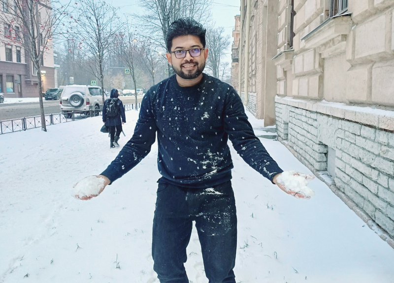 Md. Imran enjoying snowfall in St. Petersburg. Photo courtesy of the subject
