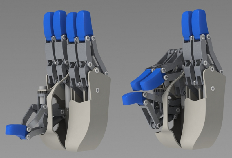 A hand of an anthropomorphic robot developed in accordance with the principles of morphological design